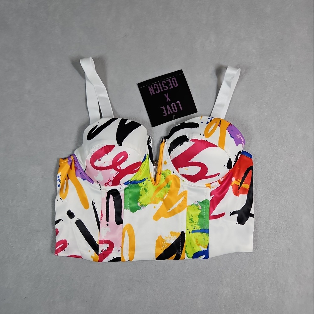 Love By Design Juniors Abstract Print Bustier Corset Crop Top Size Small NWT - Picture 3 of 10